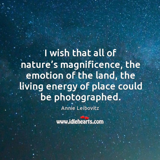 I wish that all of nature’s magnificence, the emotion of the land, the living energy of Annie Leibovitz Picture Quote