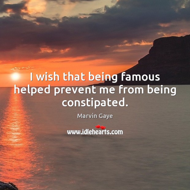 I wish that being famous helped prevent me from being constipated. Marvin Gaye Picture Quote