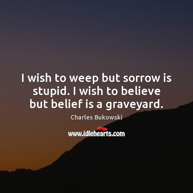 I wish to weep but sorrow is stupid. I wish to believe but belief is a graveyard. Belief Quotes Image