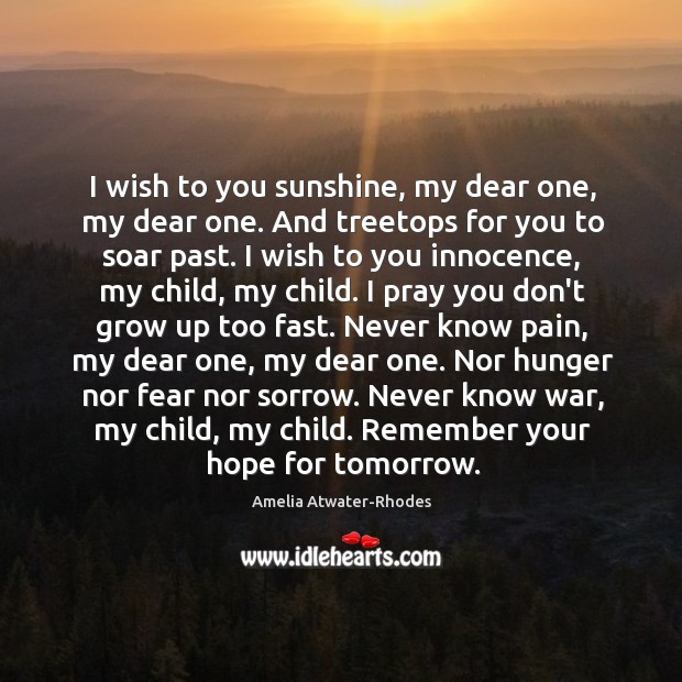 I wish to you sunshine, my dear one, my dear one. And Amelia Atwater-Rhodes Picture Quote