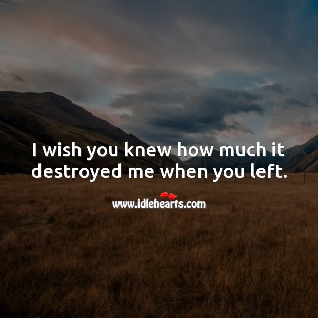 I wish you knew how much it destroyed me when you left. Love Hurts Quotes Image
