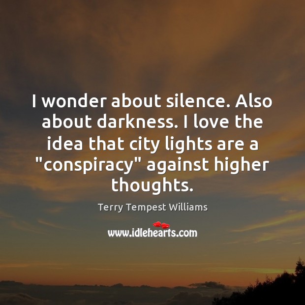 I wonder about silence. Also about darkness. I love the idea that Terry Tempest Williams Picture Quote