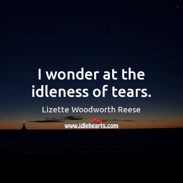 I wonder at the idleness of tears. Lizette Woodworth Reese Picture Quote