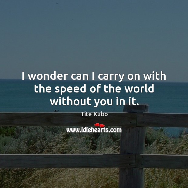 I wonder can I carry on with the speed of the world without you in it. Tite Kubo Picture Quote