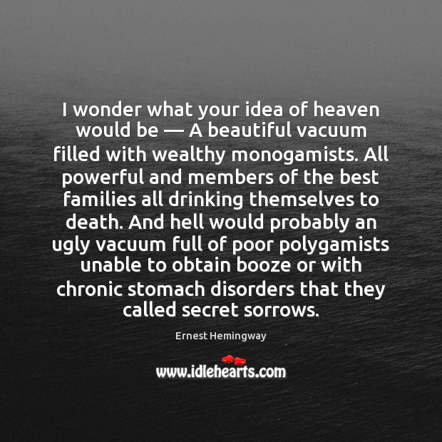 I wonder what your idea of heaven would be — A beautiful vacuum Ernest Hemingway Picture Quote