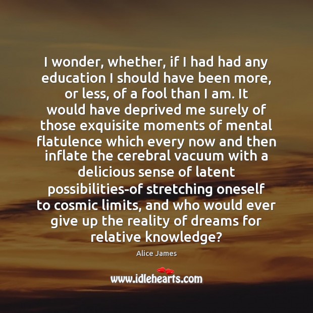 I wonder, whether, if I had had any education I should have Alice James Picture Quote