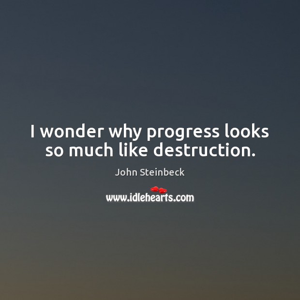 I wonder why progress looks so much like destruction. John Steinbeck Picture Quote