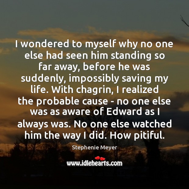 I wondered to myself why no one else had seen him standing Stephenie Meyer Picture Quote