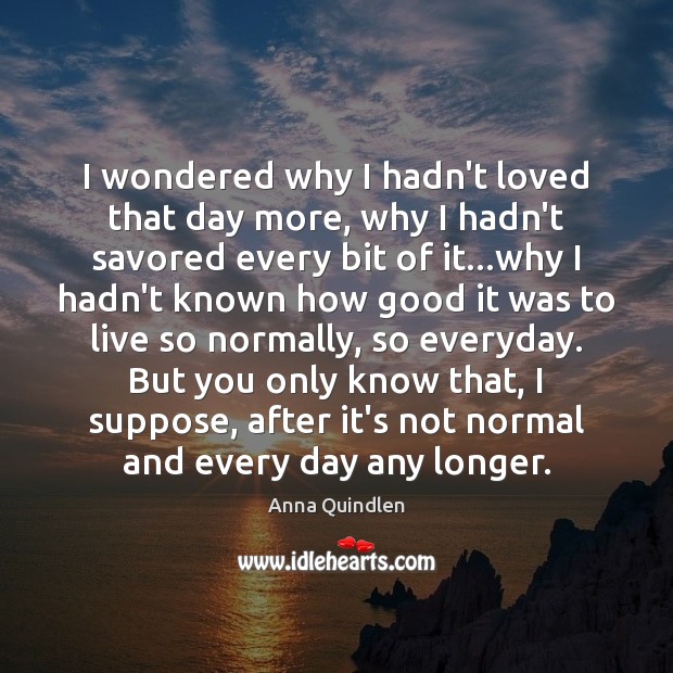 I wondered why I hadn’t loved that day more, why I hadn’t Anna Quindlen Picture Quote