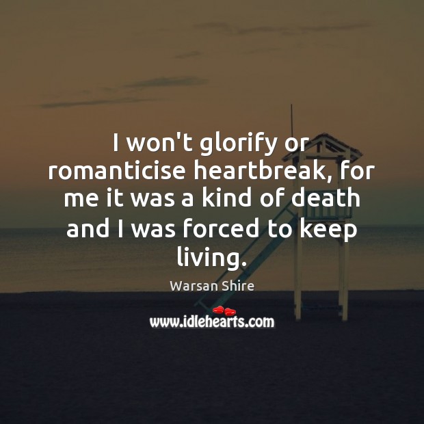 I won’t glorify or romanticise heartbreak, for me it was a kind Warsan Shire Picture Quote