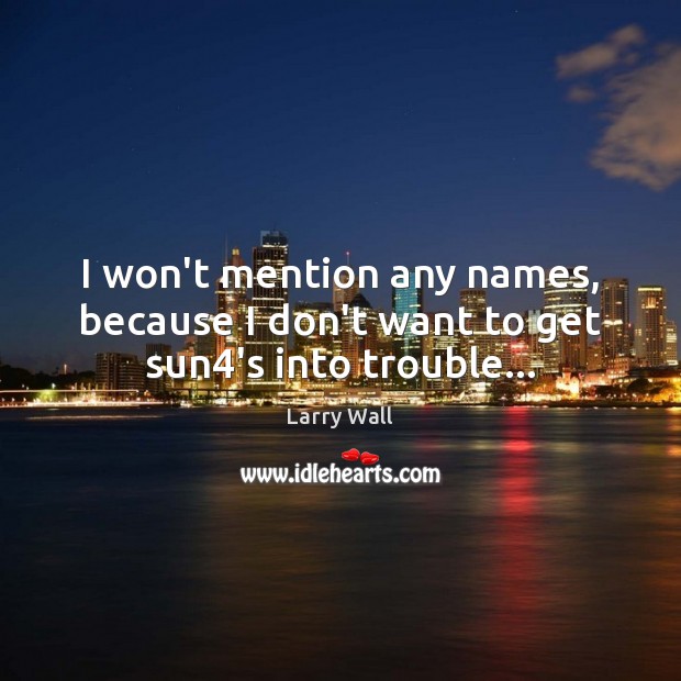 I won’t mention any names, because I don’t want to get sun4’s into trouble… Larry Wall Picture Quote