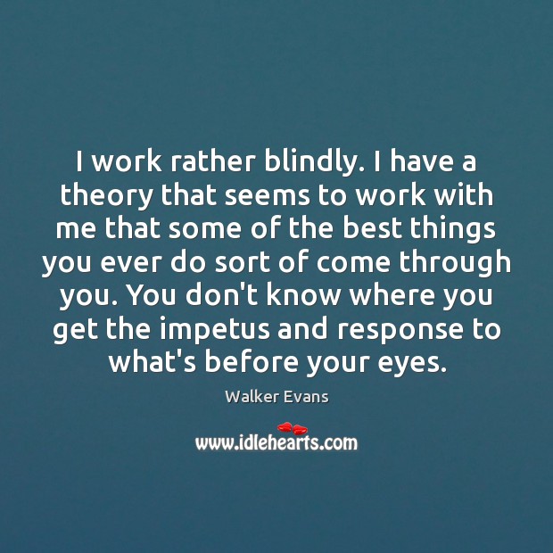 I work rather blindly. I have a theory that seems to work Walker Evans Picture Quote