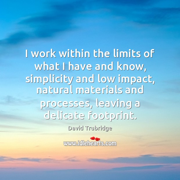 I work within the limits of what I have and know, simplicity David Trubridge Picture Quote