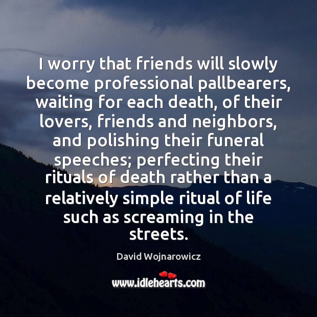 I worry that friends will slowly become professional pallbearers, waiting for each David Wojnarowicz Picture Quote