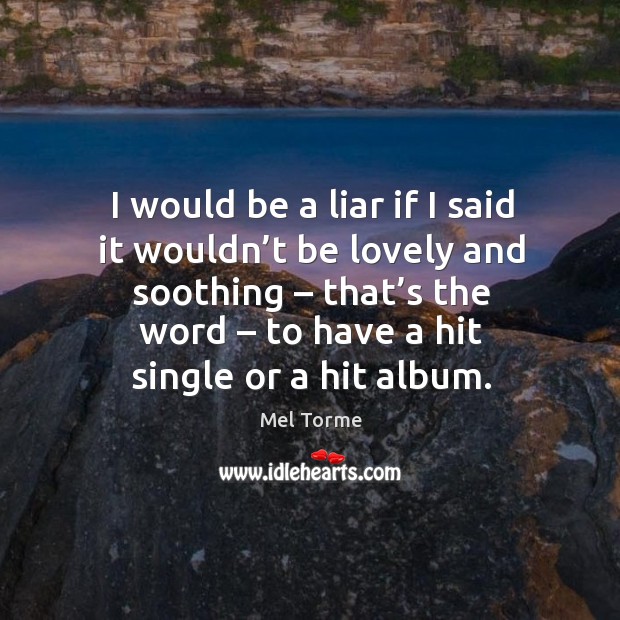 I would be a liar if I said it wouldn’t be lovely and soothing – that’s the word – to have a hit single or a hit album. Image
