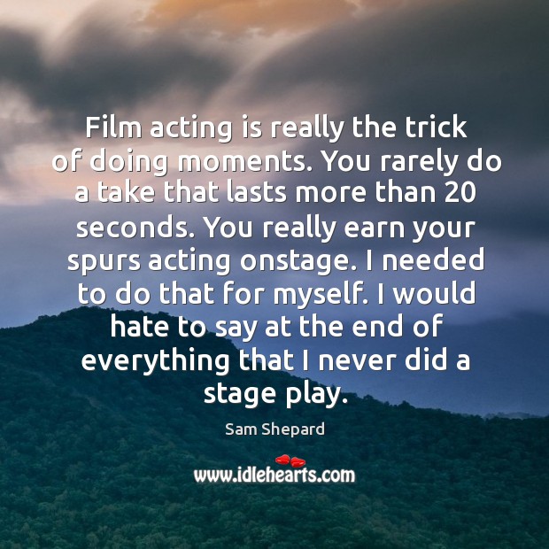 I would hate to say at the end of everything that I never did a stage play. Sam Shepard Picture Quote