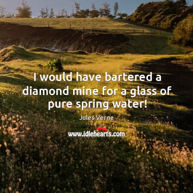 I would have bartered a diamond mine for a glass of pure spring water! Jules Verne Picture Quote