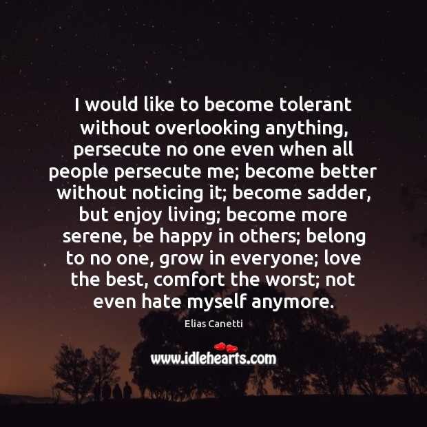 I would like to become tolerant without overlooking anything, persecute no one Image