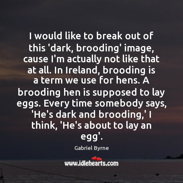 I would like to break out of this ‘dark, brooding’ image, cause Gabriel Byrne Picture Quote