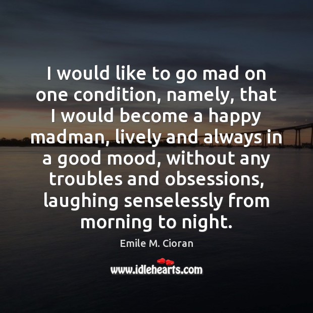 I would like to go mad on one condition, namely, that I Emile M. Cioran Picture Quote