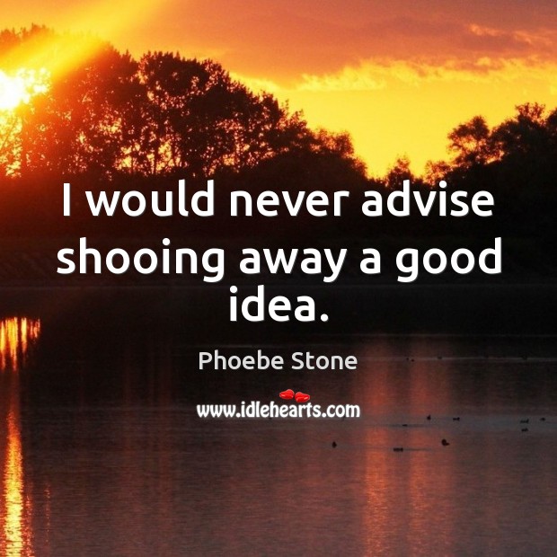 I would never advise shooing away a good idea. Phoebe Stone Picture Quote