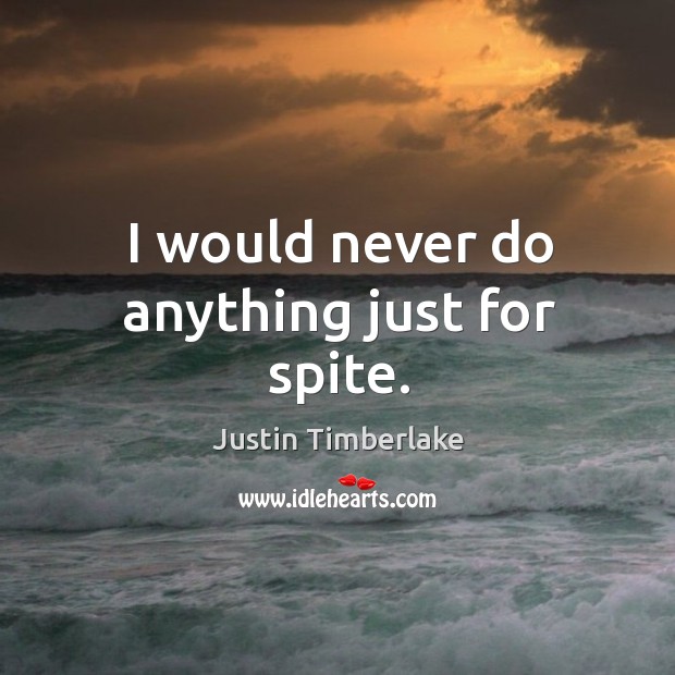 I would never do anything just for spite. Justin Timberlake Picture Quote