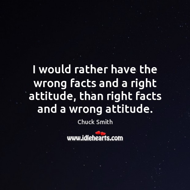 I would rather have the wrong facts and a right attitude, than Chuck Smith Picture Quote