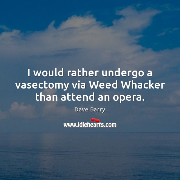 I would rather undergo a vasectomy via Weed Whacker than attend an opera. Image