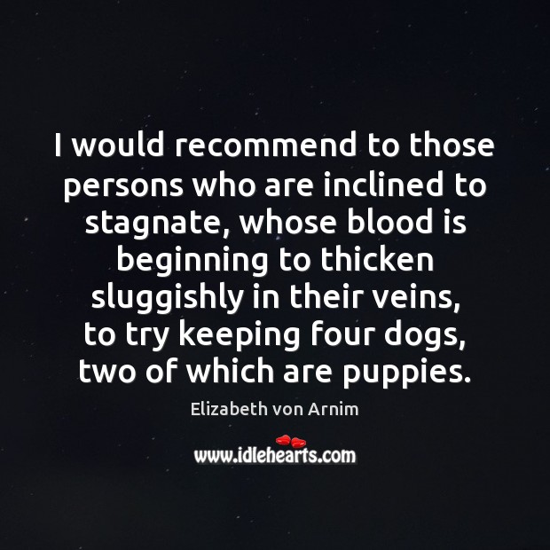 I would recommend to those persons who are inclined to stagnate, whose Elizabeth von Arnim Picture Quote