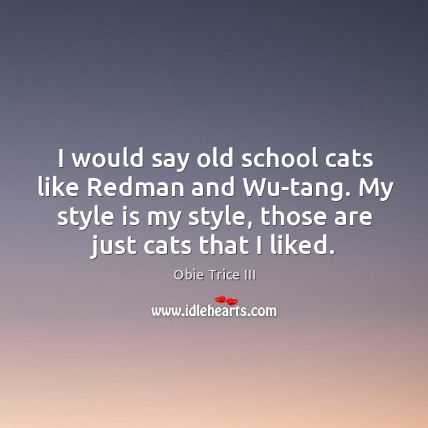 I would say old school cats like redman and wu-tang. My style is my style, those are just cats that I liked. Obie Trice III Picture Quote