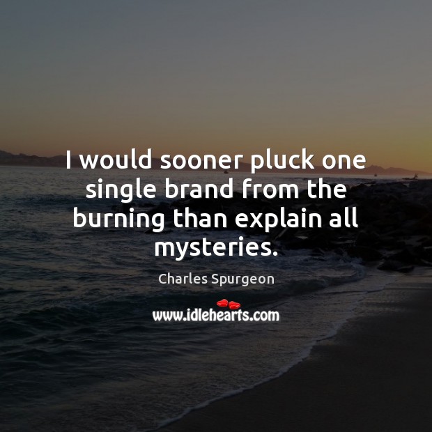 I would sooner pluck one single brand from the burning than explain all mysteries. Image