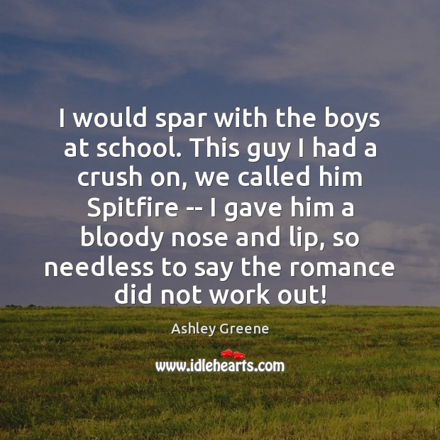 I would spar with the boys at school. This guy I had Ashley Greene Picture Quote