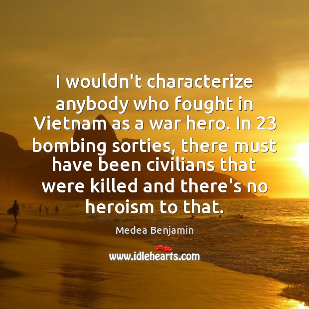 I wouldn’t characterize anybody who fought in Vietnam as a war hero. Medea Benjamin Picture Quote