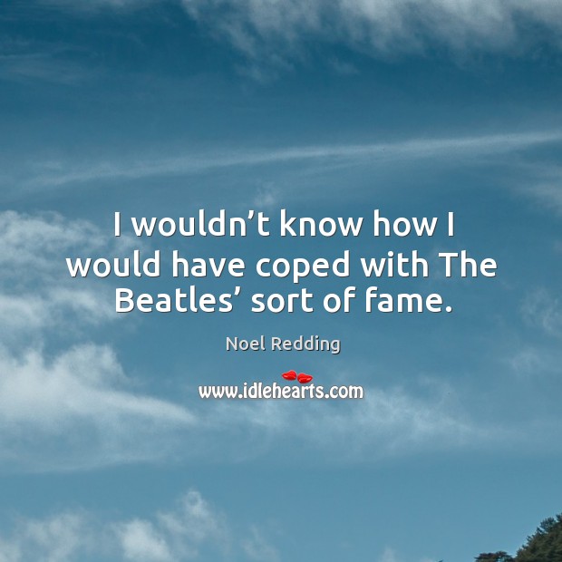 I wouldn’t know how I would have coped with the beatles’ sort of fame. Noel Redding Picture Quote