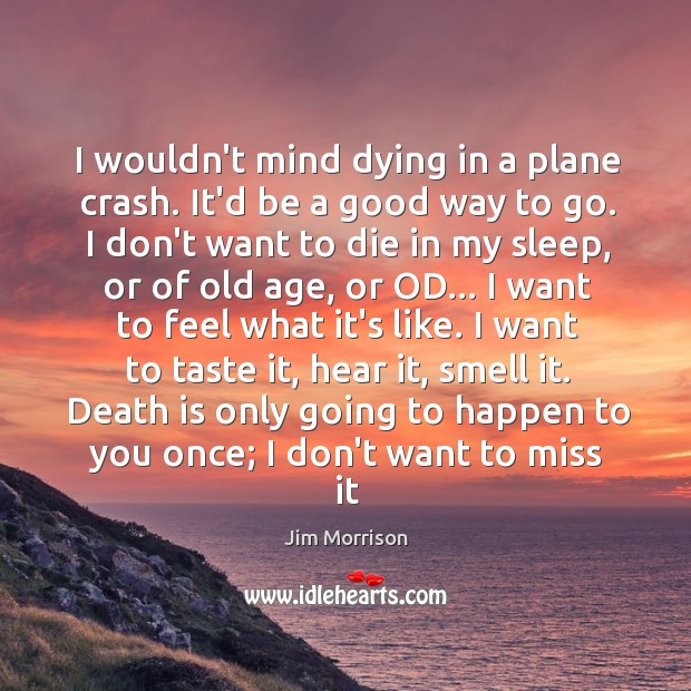 I wouldn’t mind dying in a plane crash. It’d be a good Jim Morrison Picture Quote