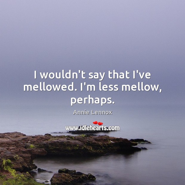 I wouldn’t say that I’ve mellowed. I’m less mellow, perhaps. Image