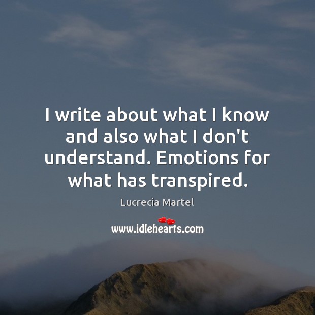 I write about what I know and also what I don’t understand. Lucrecia Martel Picture Quote
