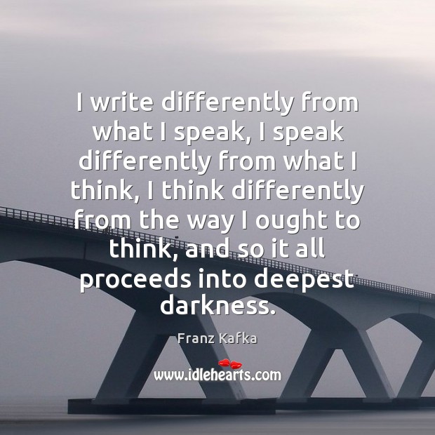 I write differently from what I speak, I speak differently from what Franz Kafka Picture Quote