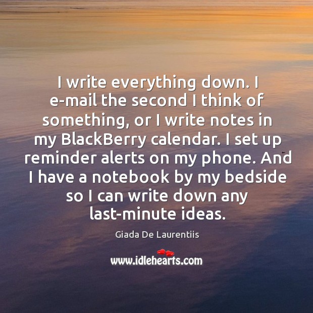 I write everything down. I e-mail the second I think of something, Giada De Laurentiis Picture Quote
