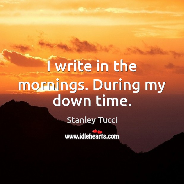 I write in the mornings. During my down time. Stanley Tucci Picture Quote