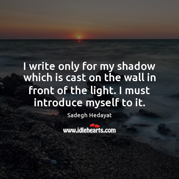 I write only for my shadow which is cast on the wall Sadegh Hedayat Picture Quote