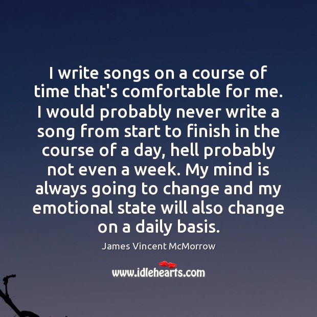 I write songs on a course of time that’s comfortable for me. James Vincent McMorrow Picture Quote