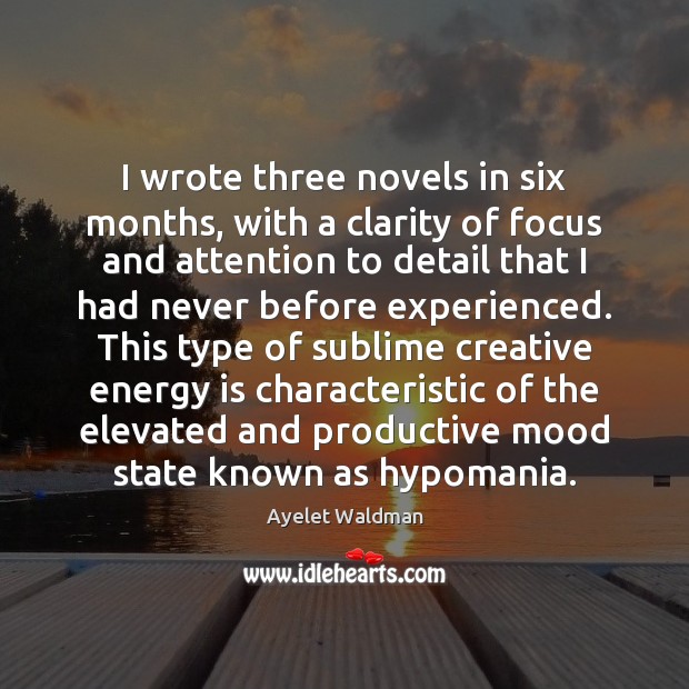I wrote three novels in six months, with a clarity of focus Ayelet Waldman Picture Quote