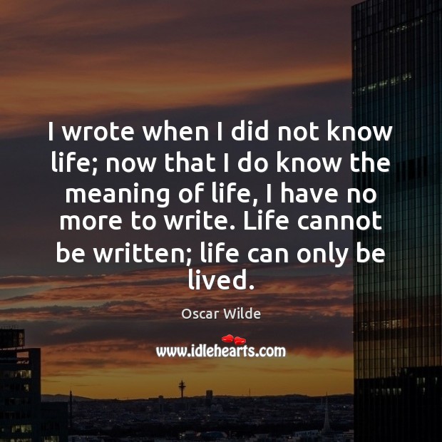 I wrote when I did not know life; now that I do Oscar Wilde Picture Quote