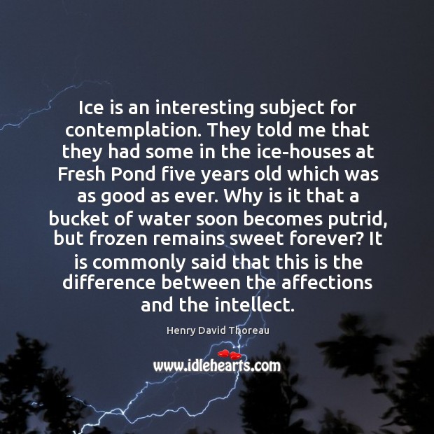 Ice is an interesting subject for contemplation. They told me that they Henry David Thoreau Picture Quote