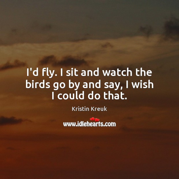 I’d fly. I sit and watch the birds go by and say, I wish I could do that. Kristin Kreuk Picture Quote