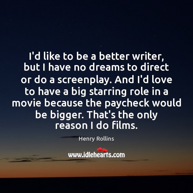 I’d like to be a better writer, but I have no dreams Henry Rollins Picture Quote