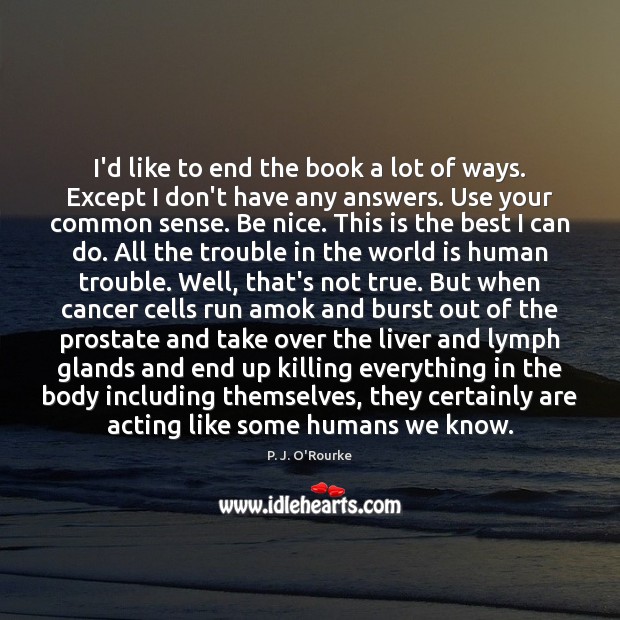 I’d like to end the book a lot of ways. Except I P. J. O’Rourke Picture Quote