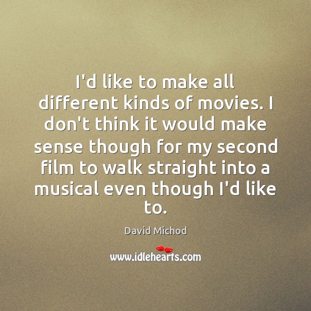 I’d like to make all different kinds of movies. I don’t think David Michod Picture Quote