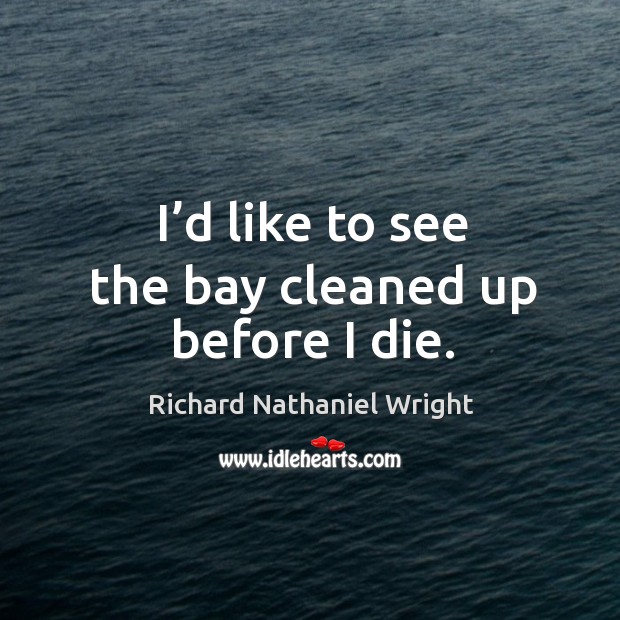 I’d like to see the bay cleaned up before I die. Richard Nathaniel Wright Picture Quote